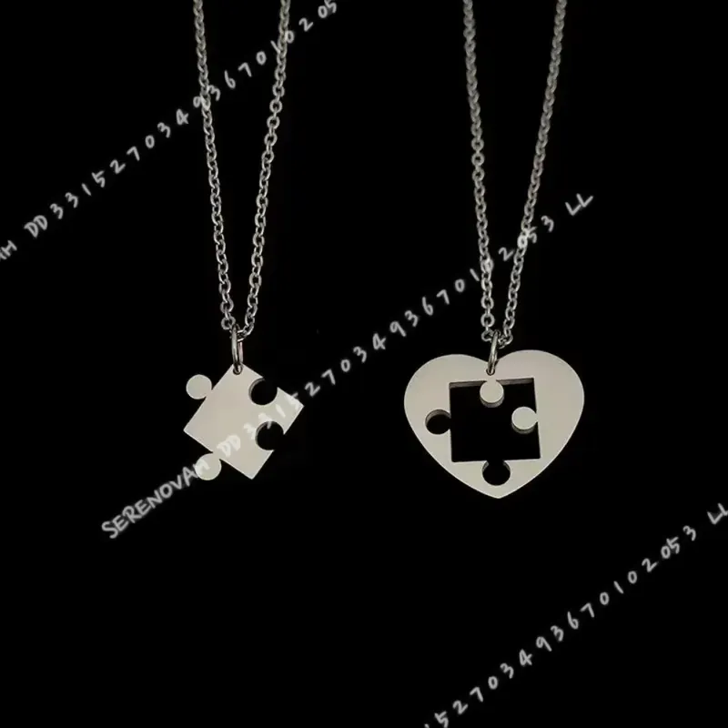 2Pcs Set Simple Puzzle Heart M - Magnetic Couple Matching Necklaces recension och pris