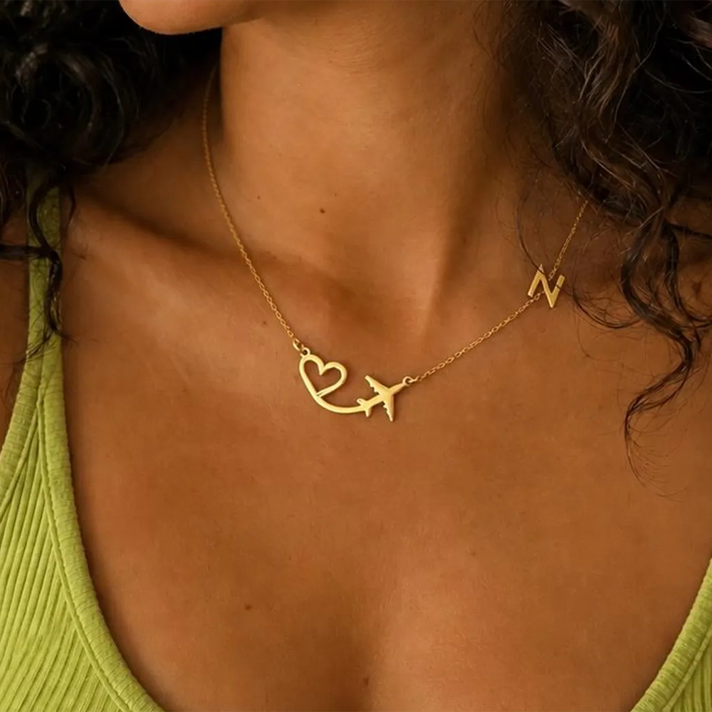Personalized Heart Airplane In - Custom Name Necklace Stainless Steel recension och pris