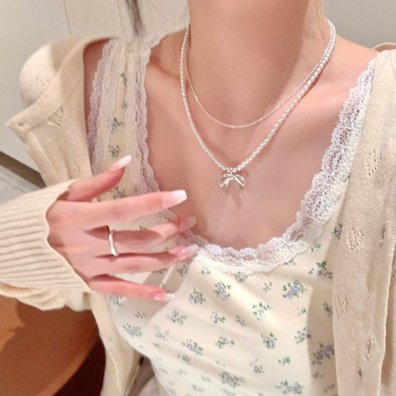 Fashion Vintage Bowknot Pendan - Layered Pendant Necklace Aesthetic recension och pris