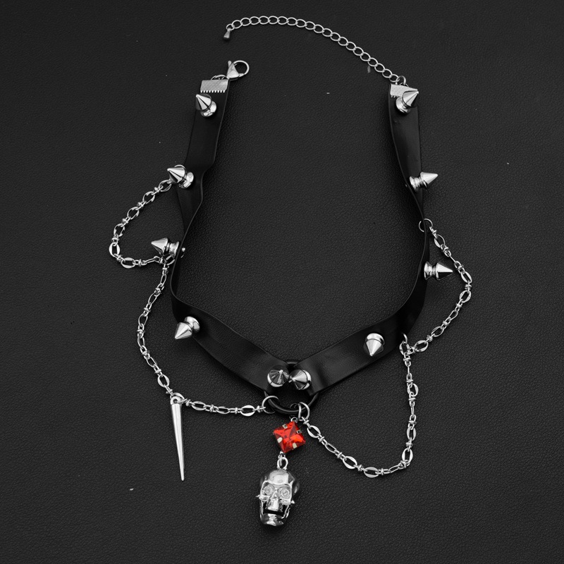 Dark Skull Leather Choker, Y2K - Goth Punk Spike Choker recension och pris