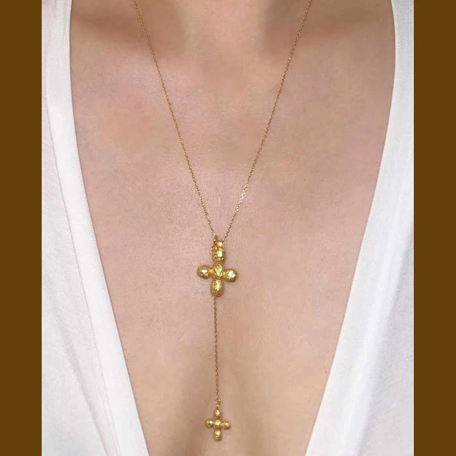 Europe America Big Heart Doubl - Cross Pendant Necklace Gold recension och pris