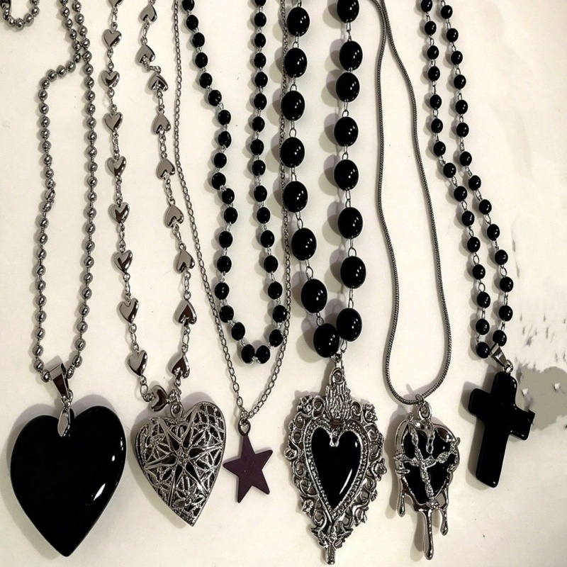 6Pcs Gothic Layered Necklace S - Layered Pendant Necklace Aesthetic recension och pris