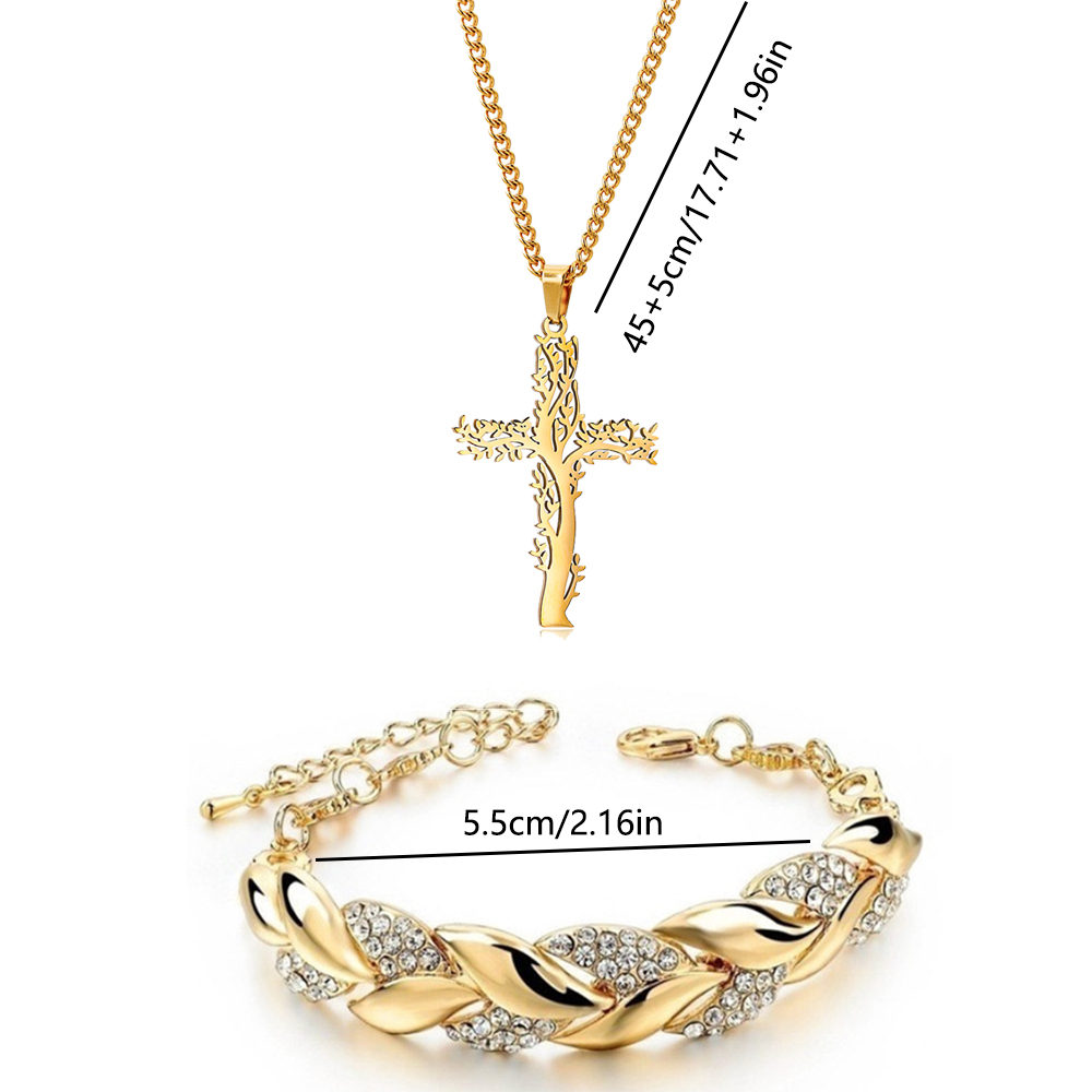 2Pcs Gold Plated Jewelry Set,  - Cross Pendant Necklace Gold recension och pris