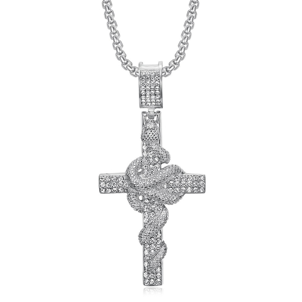 Snake Pattern Carved Stainless - Cross Pendant Necklace Gold recension och pris