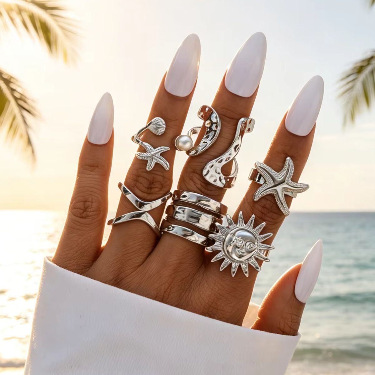 6 Pcs Punk Starfish Sun Flower - Vintage Punk Knuckle Rings Set recension och pris