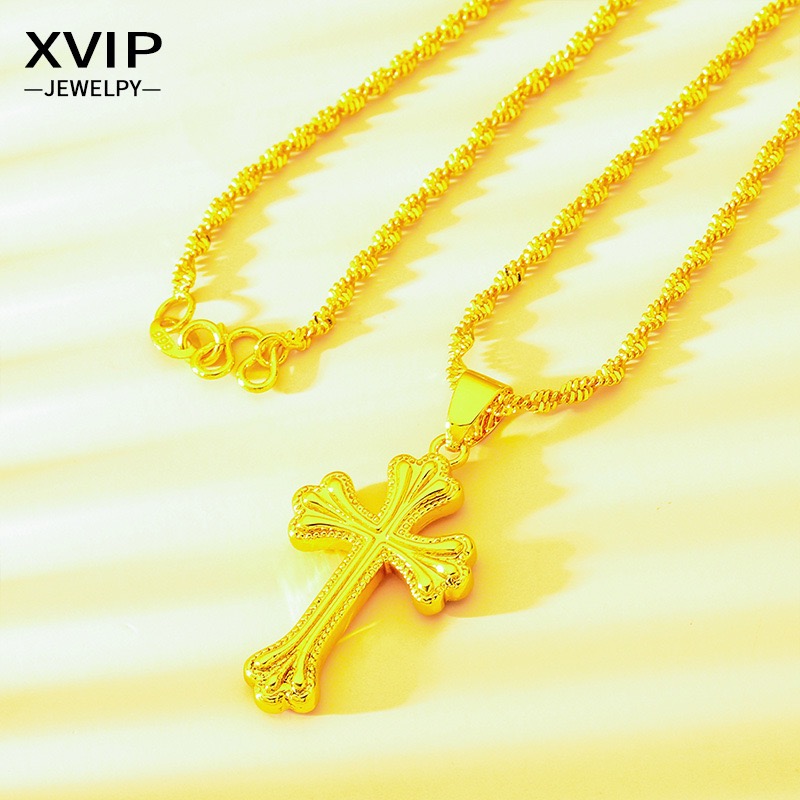 9999 24K genuine gold classic  - Cross Pendant Necklace Gold recension och pris