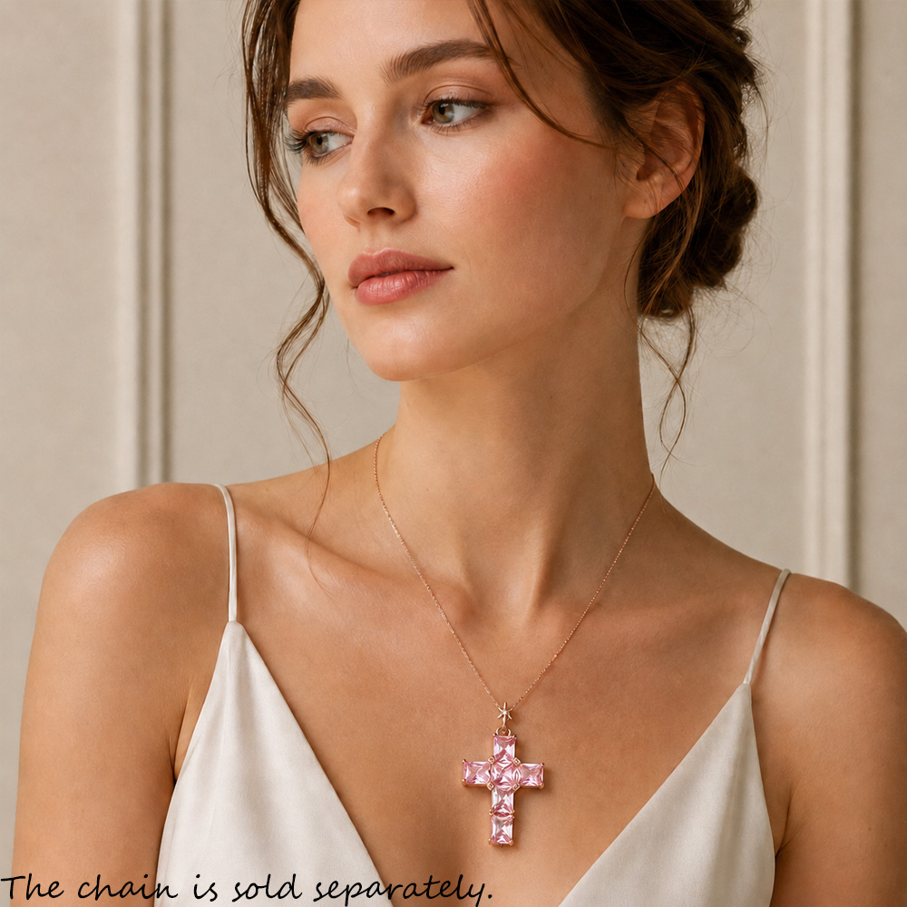 Pendant Cross With Pink Stones - Cross Pendant Necklace Gold recension och pris