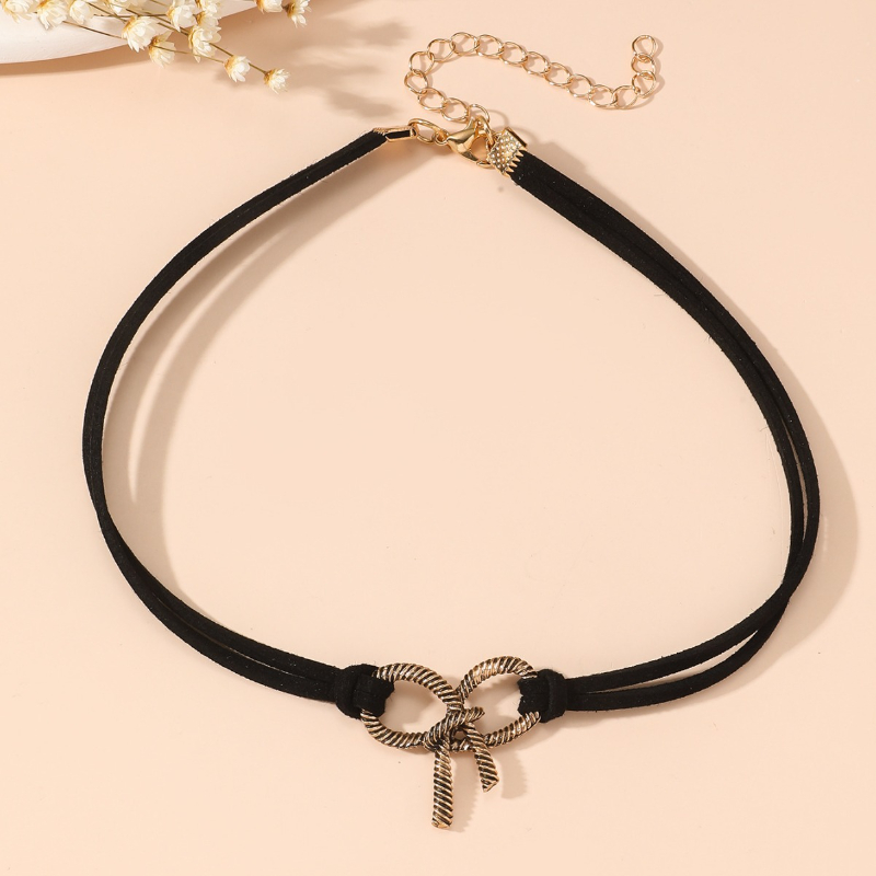 Vintage Metal Bow Choker Neckl - Layered Pendant Necklace Aesthetic recension och pris