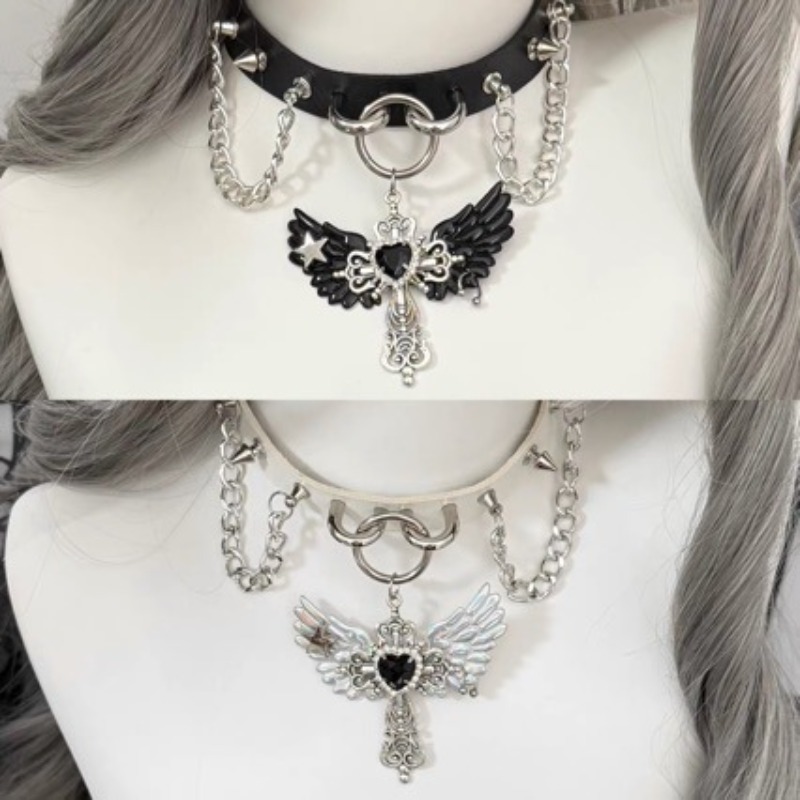 Gothic Subculture Angel Wing C - Layered Pendant Necklace Aesthetic recension och pris