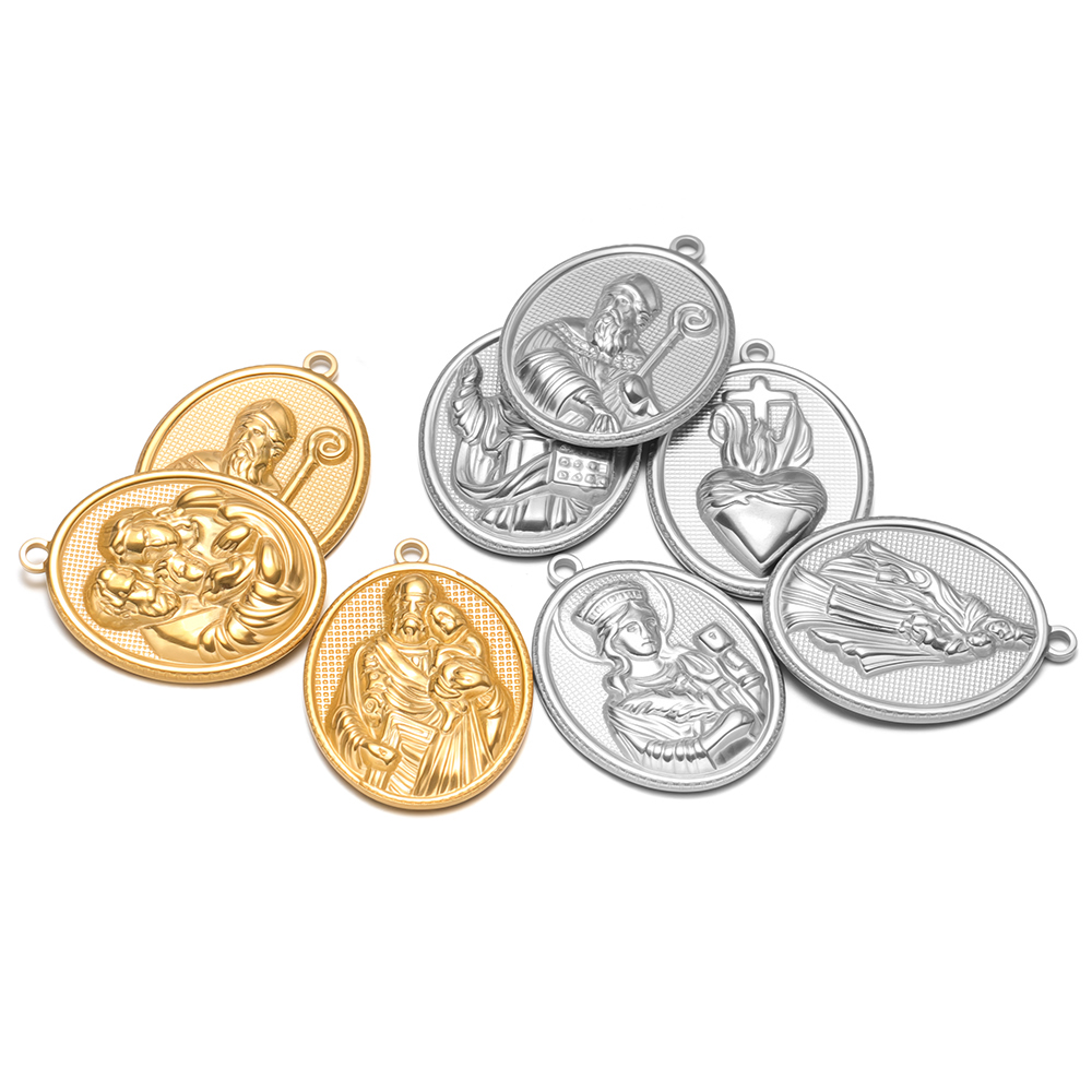 5pcs Stainless Steel Gold Oval - Cross Pendant Necklace Gold recension och pris