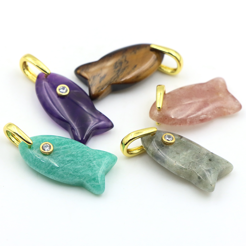 26mm Fish shaped Natural Stone - Crystal Pendant Necklace Natural Stone recension och pris