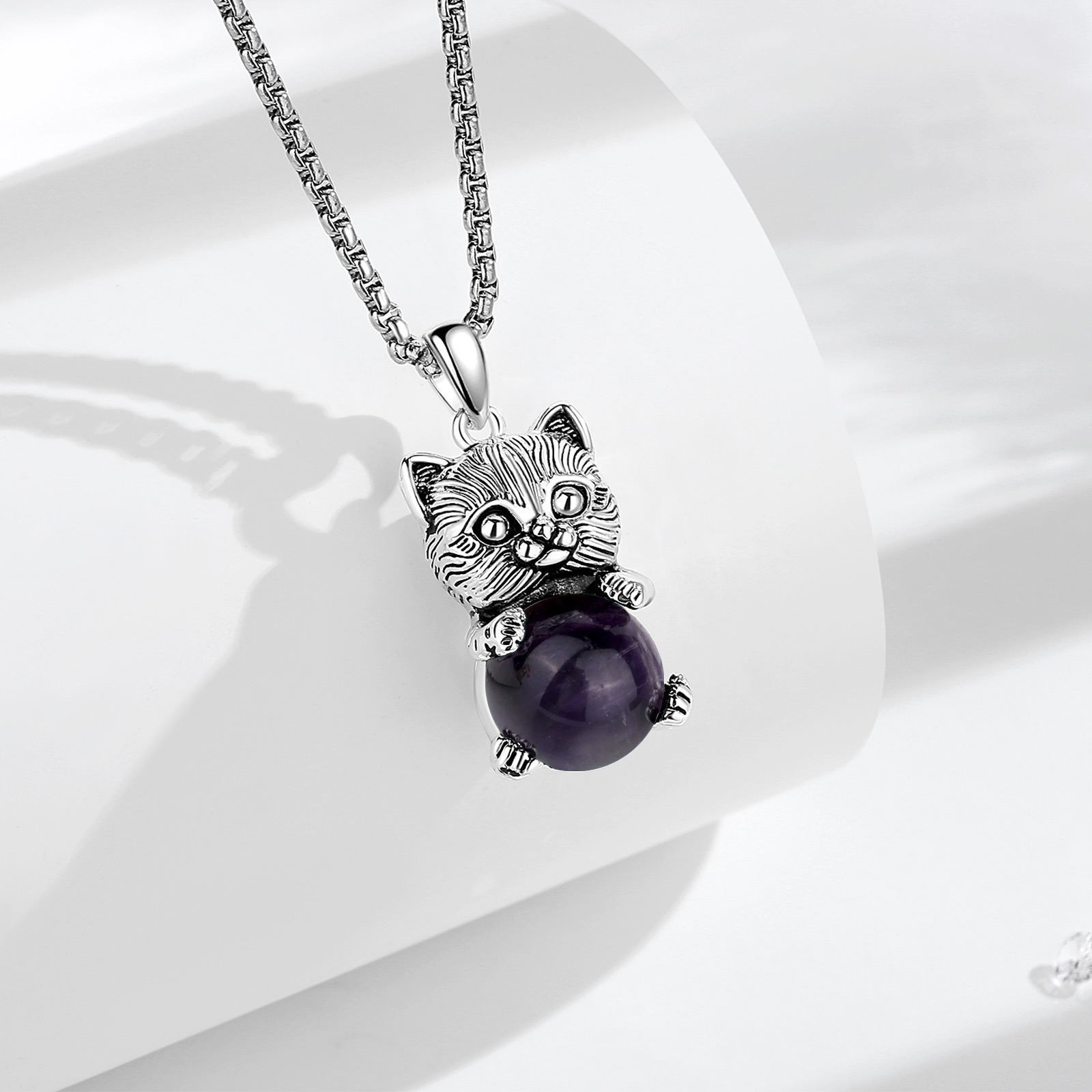Eudora Cute Cat Amethyst Neckl - Crystal Pendant Necklace Natural Stone recension och pris